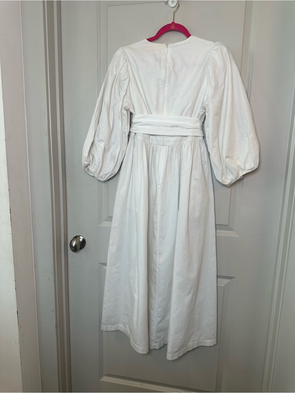 Mara Hoffman Maise Cotton Belted Deep V Puff Sleeves White Minimalist Dress, S - Picture 6 of 10